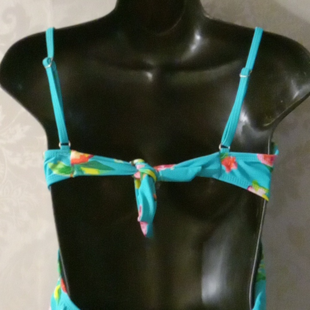 Time and Tru Floral One Piece Swimsuit - Teal and Pink - Picture 4 of 4